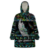 Personalised New Zealand Christmas Wearable Blanket Hoodie Maori Fern Manaia Meri Kirihimete with Papaua Shell - Wonder Print Shop