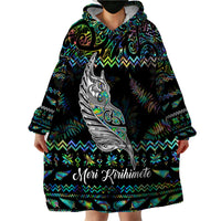 Personalised New Zealand Christmas Wearable Blanket Hoodie Maori Fern Manaia Meri Kirihimete with Papaua Shell - Wonder Print Shop