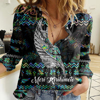 Personalised New Zealand Christmas Women Casual Shirt Maori Fern Manaia Meri Kirihimete with Papaua Shell - Wonder Print Shop