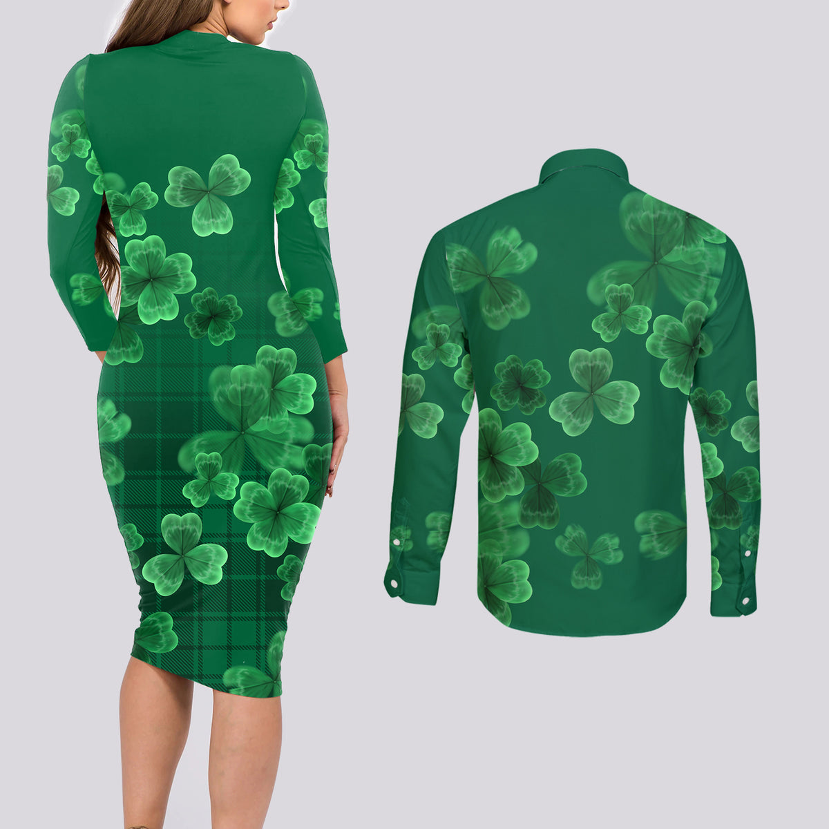Happy St Patricks Day We Wear Green Suit Couples Matching Long Sleeve Bodycon Dress and Long Sleeve Button Shirt LT9 - Wonder Print Shop