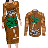 Custom Hawaii Honolulu Bowl Couples Matching Long Sleeve Bodycon Dress and Long Sleeve Button Shirt With Kakau Tribal Pattern LT9 - Wonder Print Shop