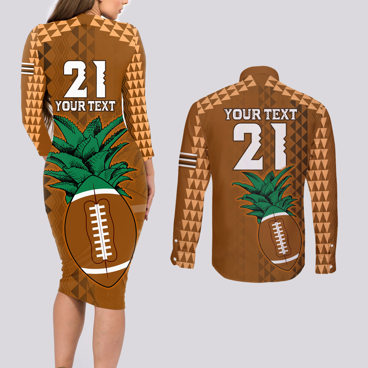 Custom Hawaii Honolulu Bowl Couples Matching Long Sleeve Bodycon Dress and Long Sleeve Button Shirt With Kakau Tribal Pattern LT9 - Wonder Print Shop