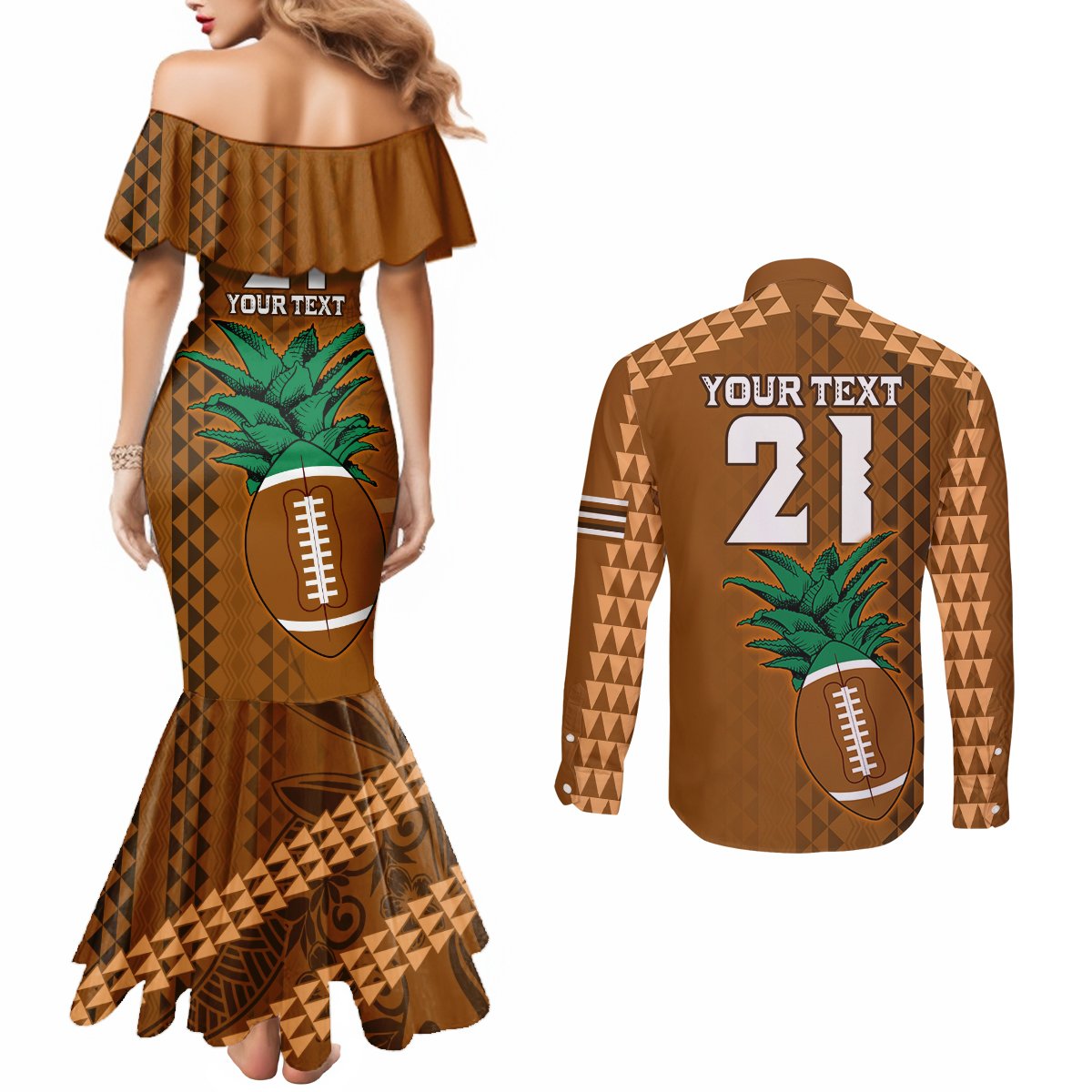 custom-hawaii-honolulu-bowl-couples-matching-mermaid-dress-and-long-sleeve-button-shirt-with-kakau-tribal-pattern