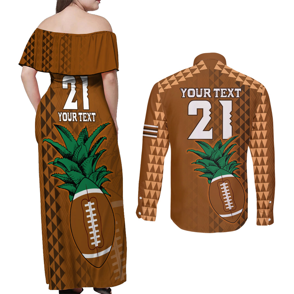 Custom Hawaii Honolulu Bowl Couples Matching Off Shoulder Maxi Dress and Long Sleeve Button Shirt With Kakau Tribal Pattern LT9 - Wonder Print Shop