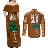 Custom Hawaii Honolulu Bowl Couples Matching Off Shoulder Maxi Dress and Long Sleeve Button Shirt With Kakau Tribal Pattern LT9 - Wonder Print Shop