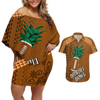 Custom Hawaii Honolulu Bowl Couples Matching Off Shoulder Short Dress and Hawaiian Shirt With Kakau Tribal Pattern LT9 - Wonder Print Shop