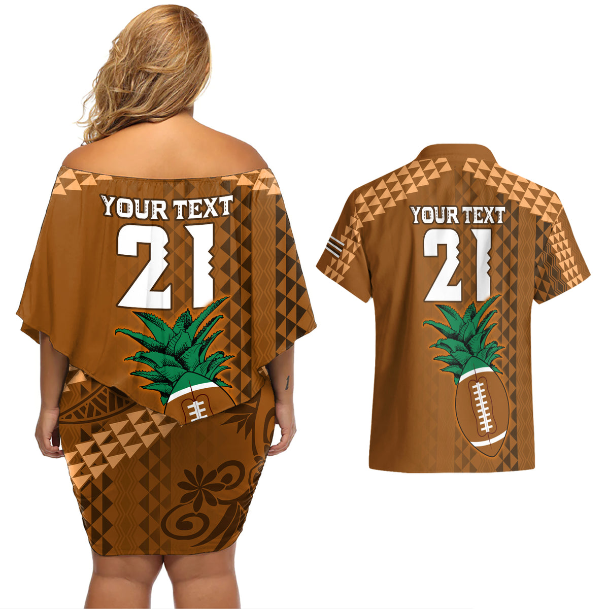 Custom Hawaii Honolulu Bowl Couples Matching Off Shoulder Short Dress and Hawaiian Shirt With Kakau Tribal Pattern LT9 - Wonder Print Shop