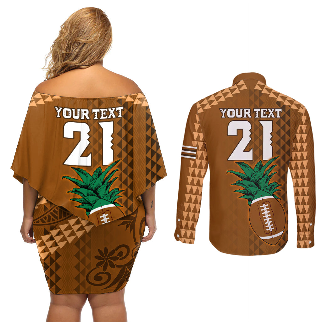Custom Hawaii Honolulu Bowl Couples Matching Off Shoulder Short Dress and Long Sleeve Button Shirt With Kakau Tribal Pattern LT9 - Wonder Print Shop