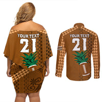 Custom Hawaii Honolulu Bowl Couples Matching Off Shoulder Short Dress and Long Sleeve Button Shirt With Kakau Tribal Pattern LT9 - Wonder Print Shop