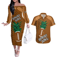 Custom Hawaii Honolulu Bowl Couples Matching Off The Shoulder Long Sleeve Dress and Hawaiian Shirt With Kakau Tribal Pattern LT9 - Wonder Print Shop
