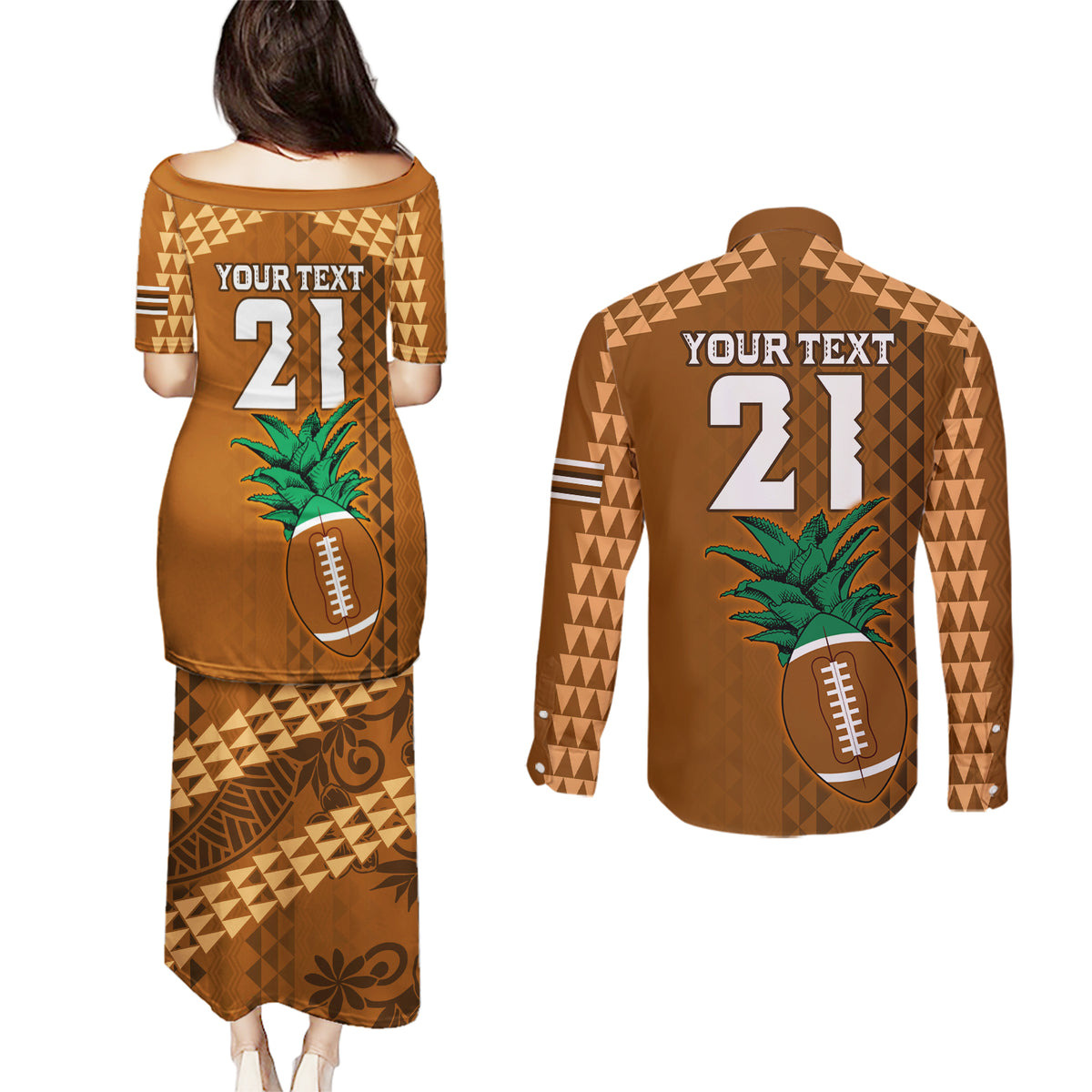 Custom Hawaii Honolulu Bowl Couples Matching Puletasi Dress and Long Sleeve Button Shirt With Kakau Tribal Pattern LT9 - Wonder Print Shop