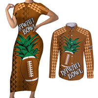 Custom Hawaii Honolulu Bowl Couples Matching Short Sleeve Bodycon Dress and Long Sleeve Button Shirt With Kakau Tribal Pattern LT9 - Wonder Print Shop