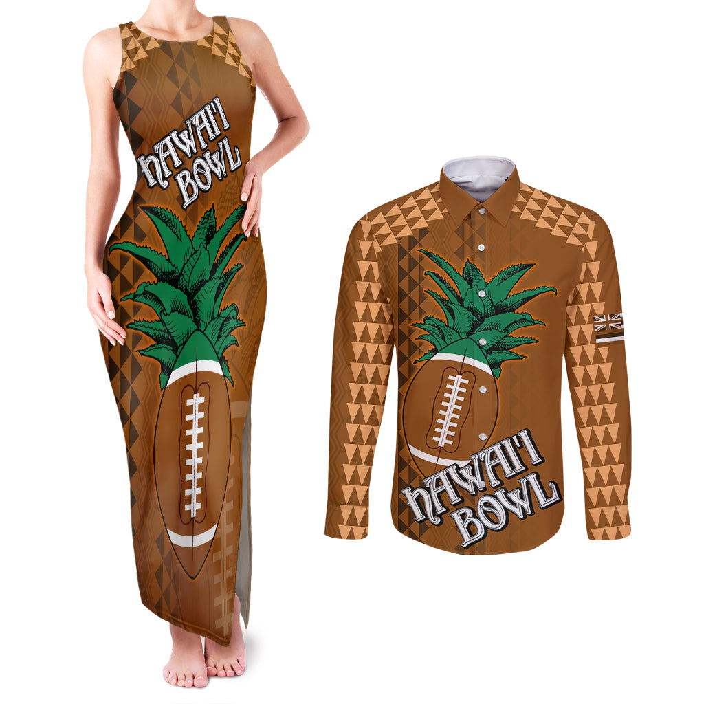 Custom Hawaii Honolulu Bowl Couples Matching Tank Maxi Dress and Long Sleeve Button Shirt With Kakau Tribal Pattern LT9 - Wonder Print Shop