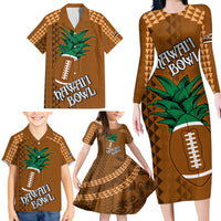Custom Hawaii Honolulu Bowl Family Matching Long Sleeve Bodycon Dress and Hawaiian Shirt With Kakau Tribal Pattern LT9 - Wonder Print Shop