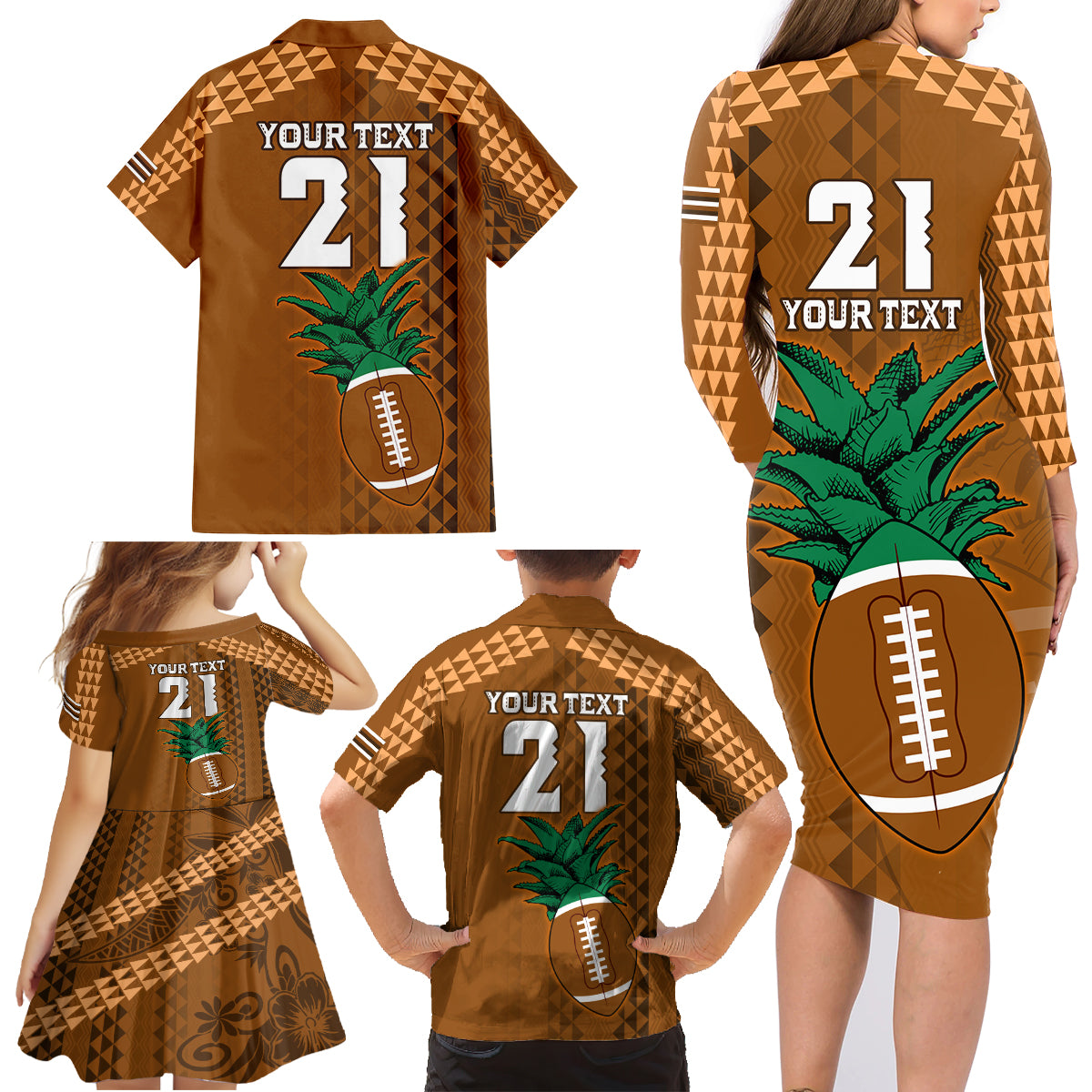 Custom Hawaii Honolulu Bowl Family Matching Long Sleeve Bodycon Dress and Hawaiian Shirt With Kakau Tribal Pattern LT9 - Wonder Print Shop