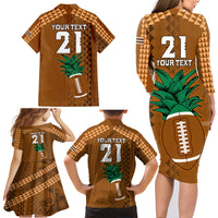 Custom Hawaii Honolulu Bowl Family Matching Long Sleeve Bodycon Dress and Hawaiian Shirt With Kakau Tribal Pattern LT9 - Wonder Print Shop