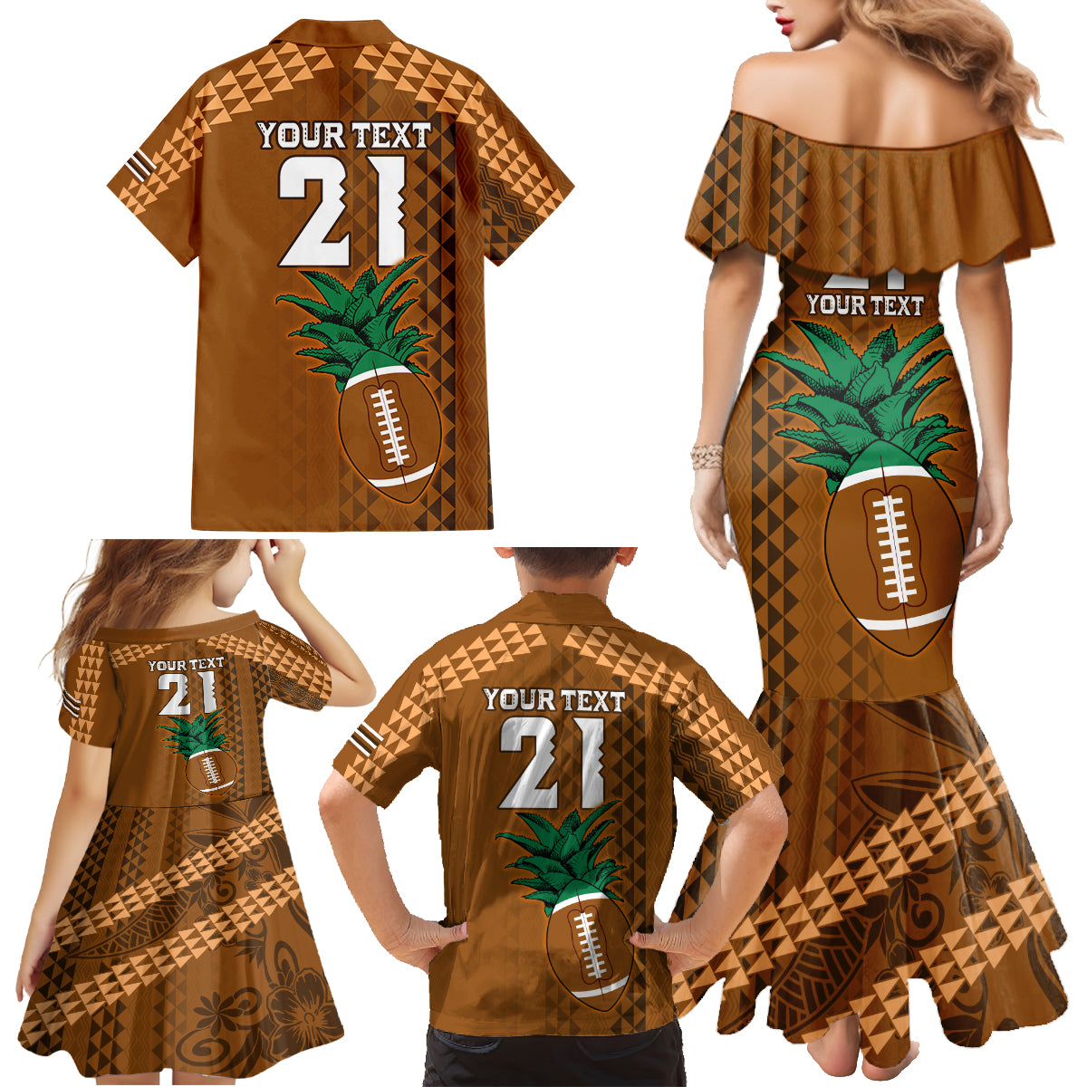 Custom Hawaii Honolulu Bowl Family Matching Mermaid Dress and Hawaiian Shirt With Kakau Tribal Pattern LT9 - Wonder Print Shop