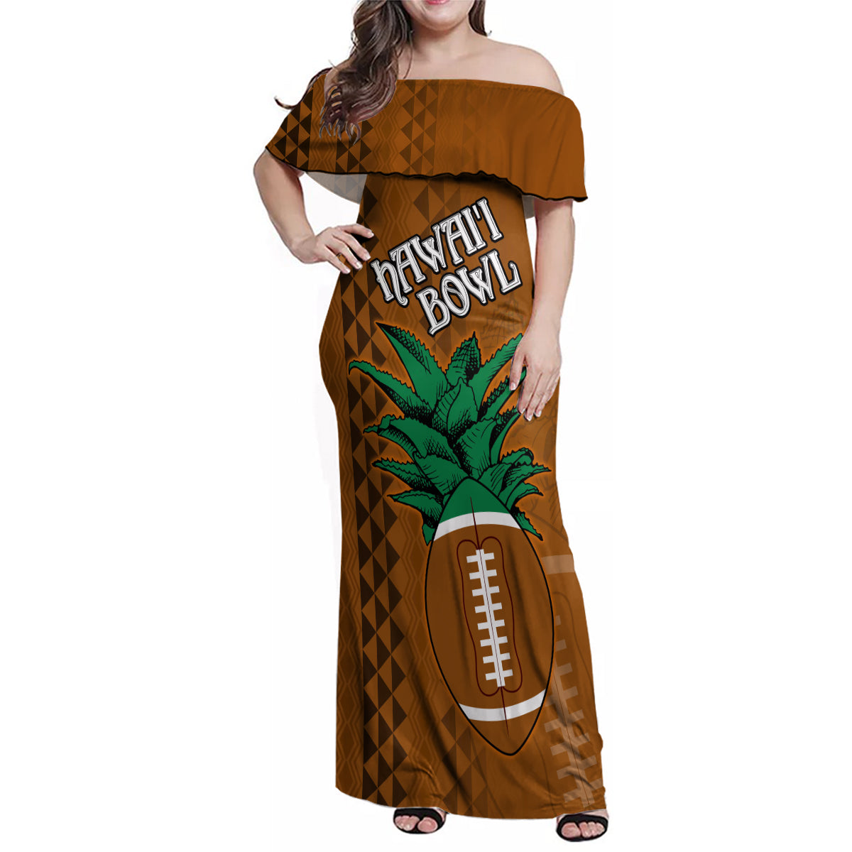 Custom Hawaii Honolulu Bowl Family Matching Off Shoulder Maxi Dress and Hawaiian Shirt With Kakau Tribal Pattern LT9 - Wonder Print Shop