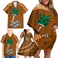 Custom Hawaii Honolulu Bowl Family Matching Off Shoulder Short Dress and Hawaiian Shirt With Kakau Tribal Pattern LT9 - Wonder Print Shop