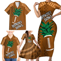 Custom Hawaii Honolulu Bowl Family Matching Short Sleeve Bodycon Dress and Hawaiian Shirt With Kakau Tribal Pattern - Wonder Print Shop