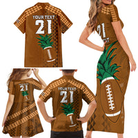 Custom Hawaii Honolulu Bowl Family Matching Short Sleeve Bodycon Dress and Hawaiian Shirt With Kakau Tribal Pattern - Wonder Print Shop