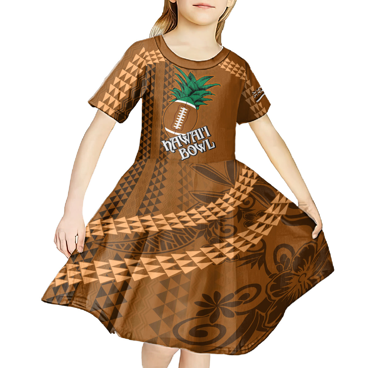 Custom Hawaii Honolulu Bowl Kid Short Sleeve Dress With Kakau Tribal Pattern - Wonder Print Shop