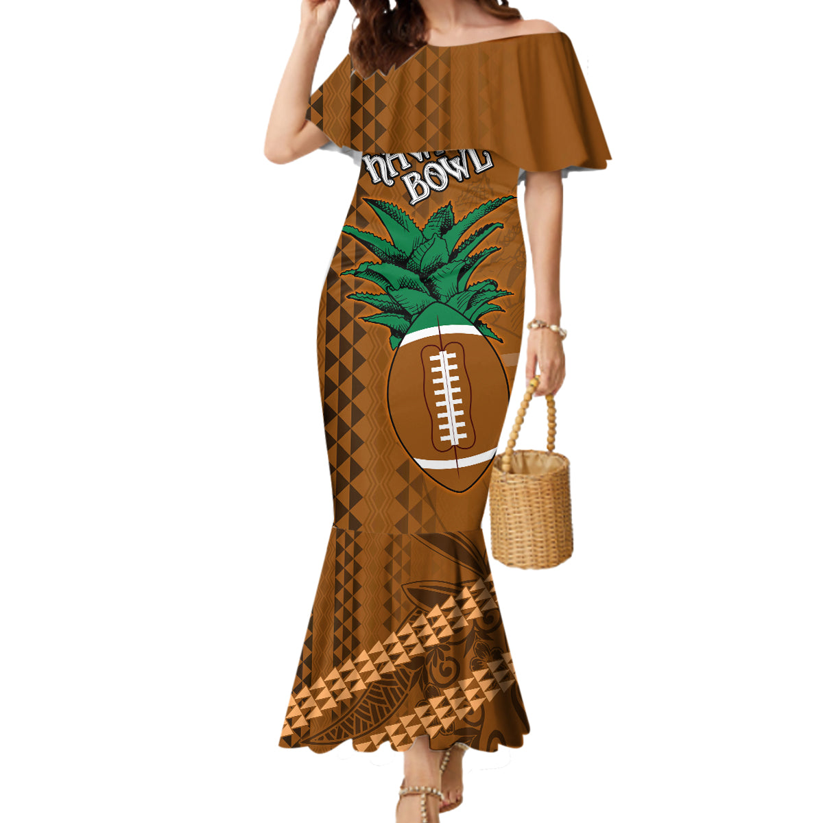 Custom Hawaii Honolulu Bowl Mermaid Dress With Kakau Tribal Pattern - Wonder Print Shop