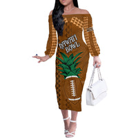 Custom Hawaii Honolulu Bowl Off The Shoulder Long Sleeve Dress With Kakau Tribal Pattern - Wonder Print Shop