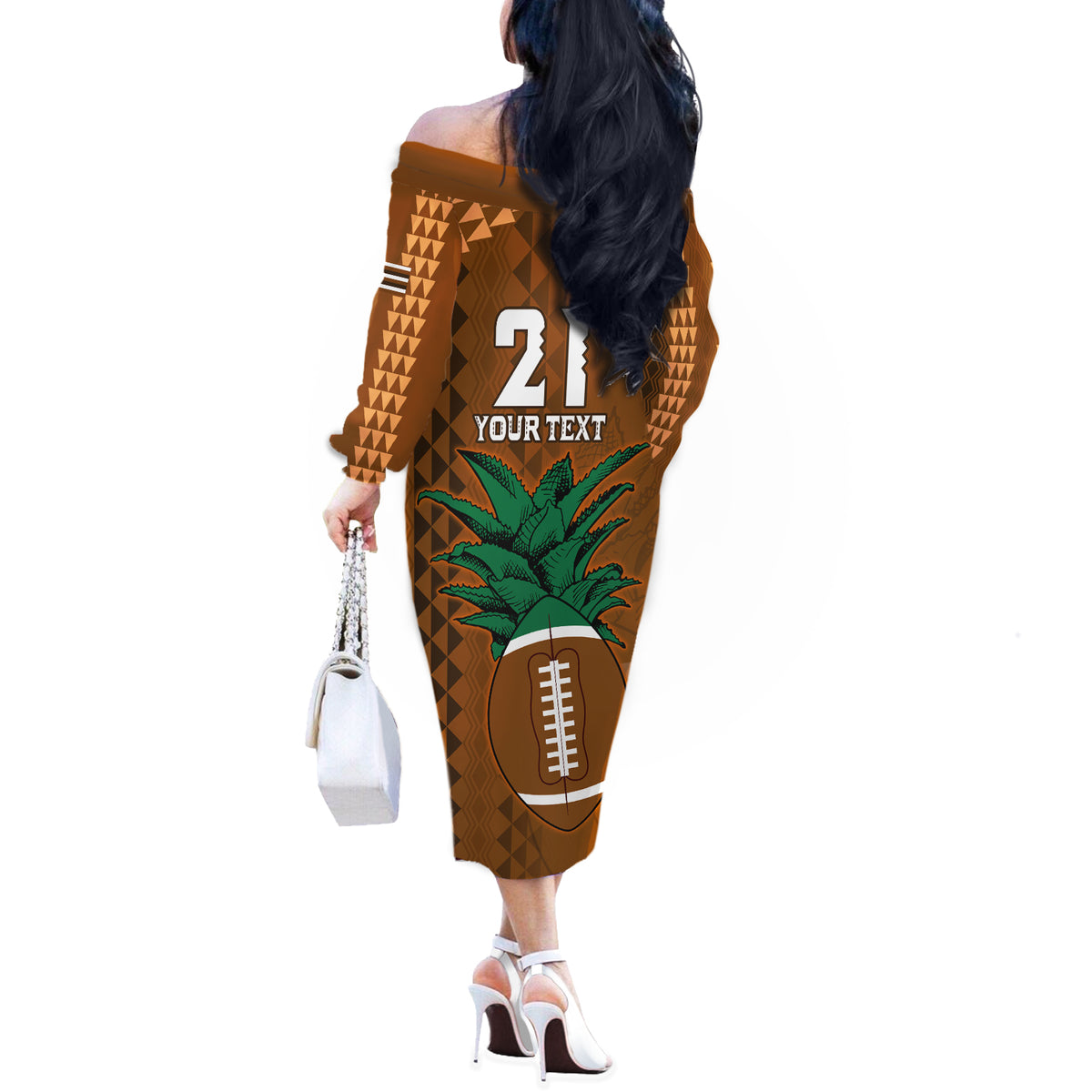 Custom Hawaii Honolulu Bowl Off The Shoulder Long Sleeve Dress With Kakau Tribal Pattern - Wonder Print Shop