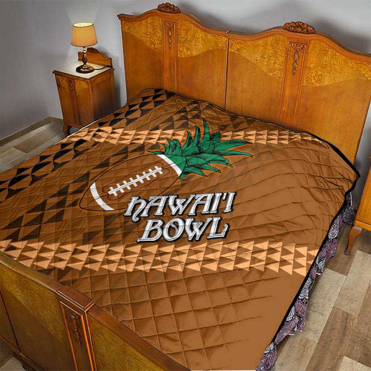 Custom Hawaii Honolulu Bowl Quilt With Kakau Tribal Pattern - Wonder Print Shop
