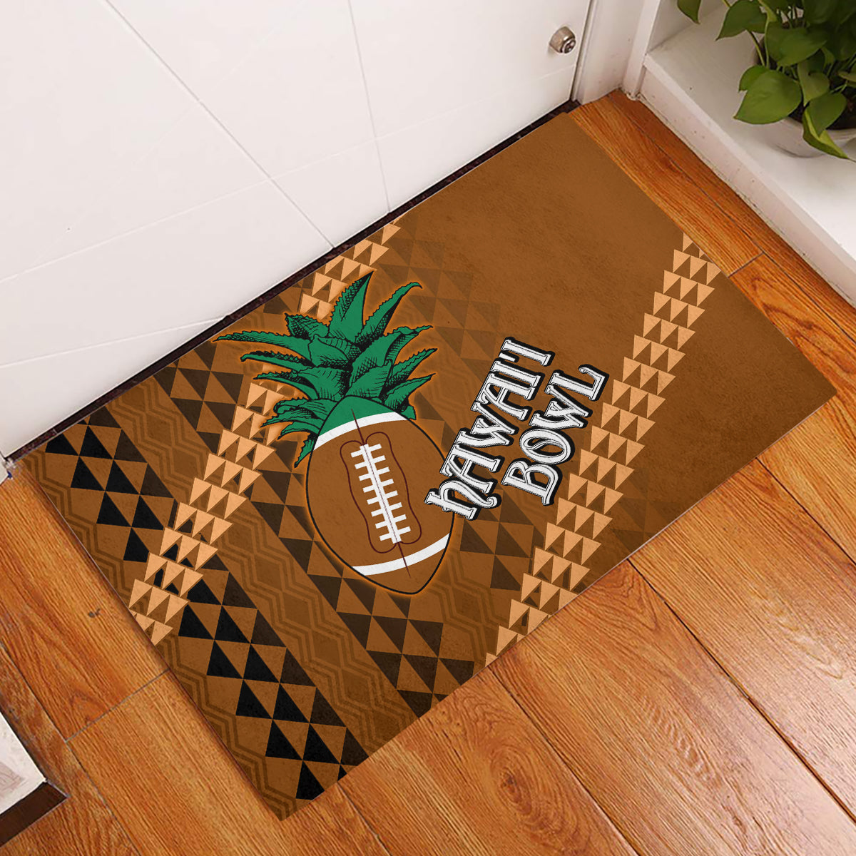 Custom Hawaii Honolulu Bowl Rubber Doormat With Kakau Tribal Pattern - Wonder Print Shop