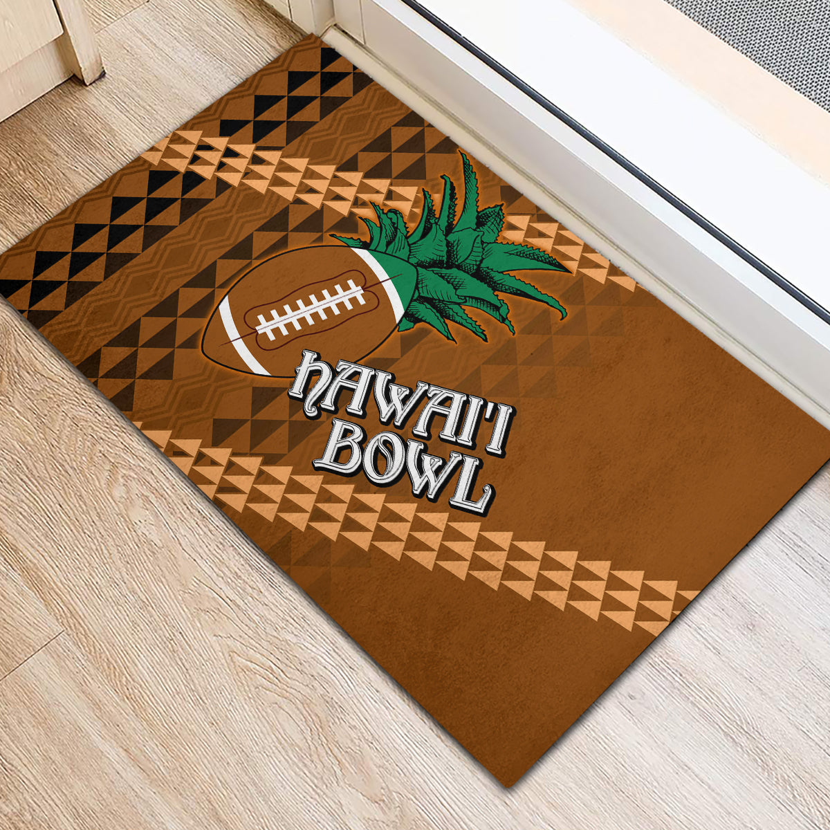 Custom Hawaii Honolulu Bowl Rubber Doormat With Kakau Tribal Pattern - Wonder Print Shop