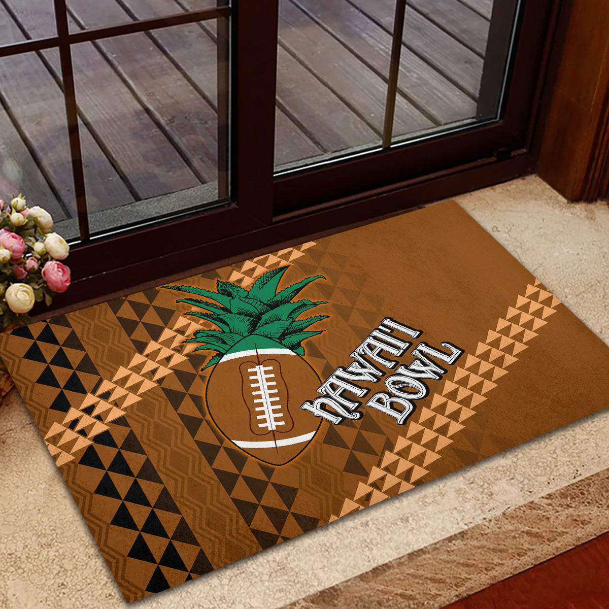 Custom Hawaii Honolulu Bowl Rubber Doormat With Kakau Tribal Pattern - Wonder Print Shop