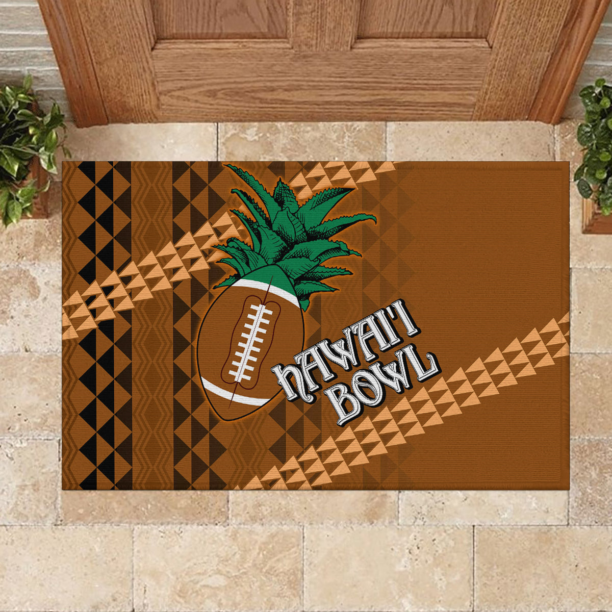 Custom Hawaii Honolulu Bowl Rubber Doormat With Kakau Tribal Pattern - Wonder Print Shop