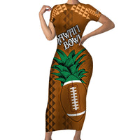 Custom Hawaii Honolulu Bowl Short Sleeve Bodycon Dress With Kakau Tribal Pattern - Wonder Print Shop