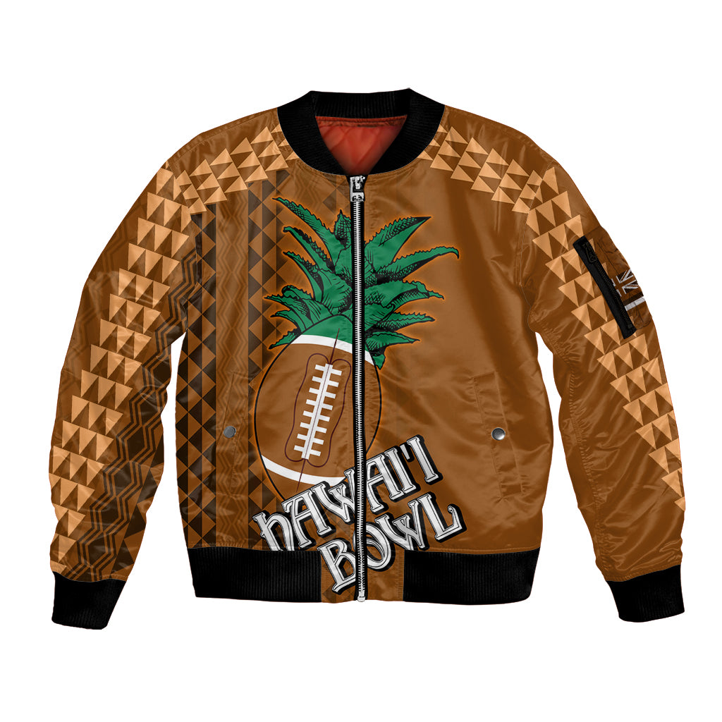 Custom Hawaii Honolulu Bowl Sleeve Zip Bomber Jacket With Kakau Tribal Pattern - Wonder Print Shop