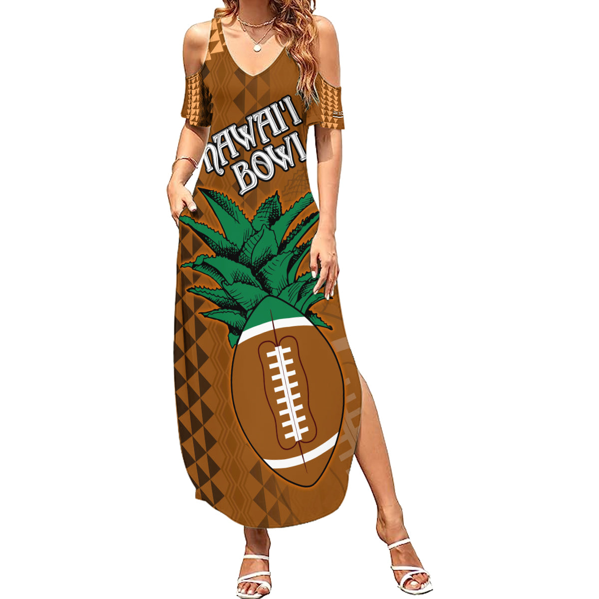 Custom Hawaii Honolulu Bowl Summer Maxi Dress With Kakau Tribal Pattern - Wonder Print Shop