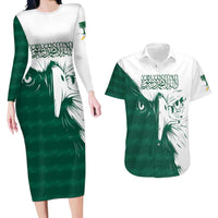 Saudi Arabia Falcon Couples Matching Long Sleeve Bodycon Dress and Hawaiian Shirt Simple Saudi Pattern LT9 - Wonder Print Shop