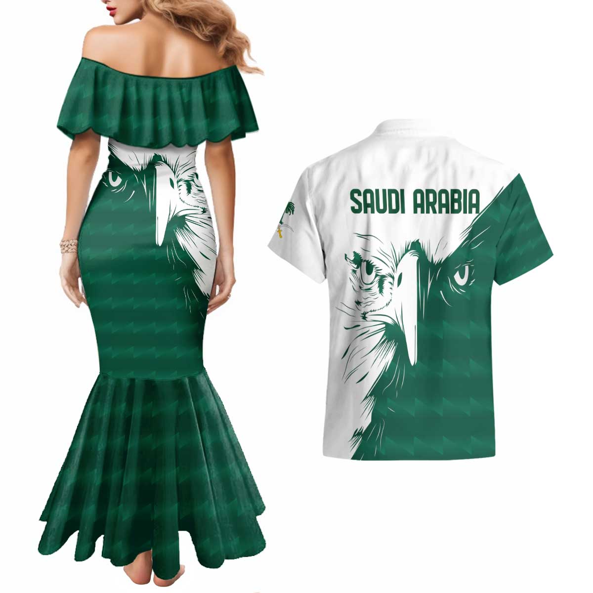 Saudi Arabia Falcon Couples Matching Mermaid Dress and Hawaiian Shirt Simple Saudi Pattern LT9 - Wonder Print Shop
