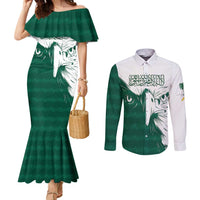 Saudi Arabia Falcon Couples Matching Mermaid Dress and Long Sleeve Button Shirt Simple Saudi Pattern