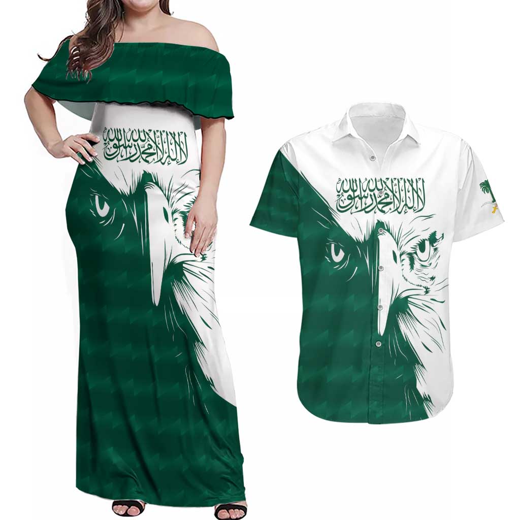 Saudi Arabia Falcon Couples Matching Off Shoulder Maxi Dress and Hawaiian Shirt Simple Saudi Pattern LT9 - Wonder Print Shop