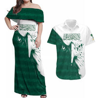 Saudi Arabia Falcon Couples Matching Off Shoulder Maxi Dress and Hawaiian Shirt Simple Saudi Pattern LT9 - Wonder Print Shop