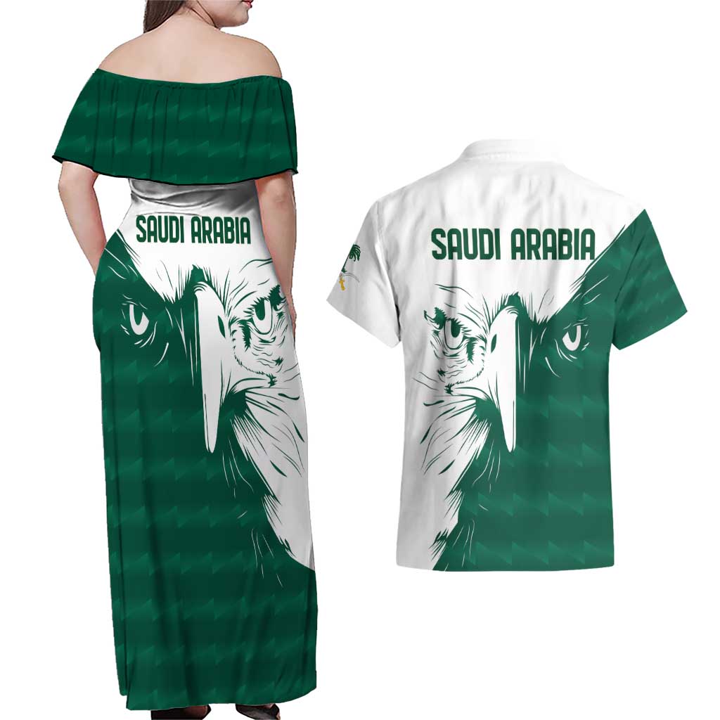 Saudi Arabia Falcon Couples Matching Off Shoulder Maxi Dress and Hawaiian Shirt Simple Saudi Pattern LT9 - Wonder Print Shop
