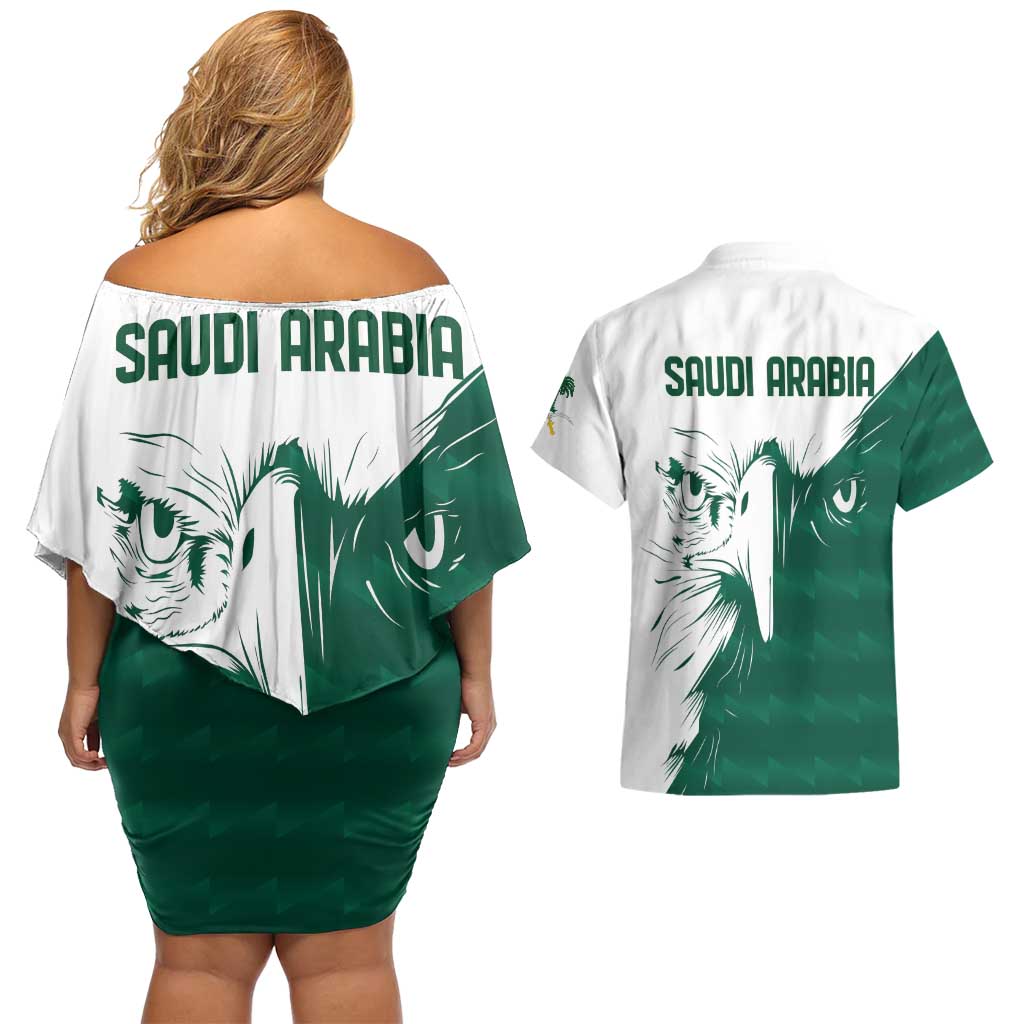 Saudi Arabia Falcon Couples Matching Off Shoulder Short Dress and Hawaiian Shirt Simple Saudi Pattern LT9 - Wonder Print Shop