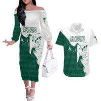 Saudi Arabia Falcon Couples Matching Off The Shoulder Long Sleeve Dress and Hawaiian Shirt Simple Saudi Pattern LT9 - Wonder Print Shop