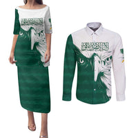 Saudi Arabia Falcon Couples Matching Puletasi and Long Sleeve Button Shirt Simple Saudi Pattern LT9 - Wonder Print Shop