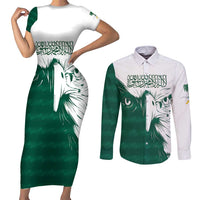 Saudi Arabia Falcon Couples Matching Short Sleeve Bodycon Dress and Long Sleeve Button Shirt Simple Saudi Pattern LT9 - Wonder Print Shop