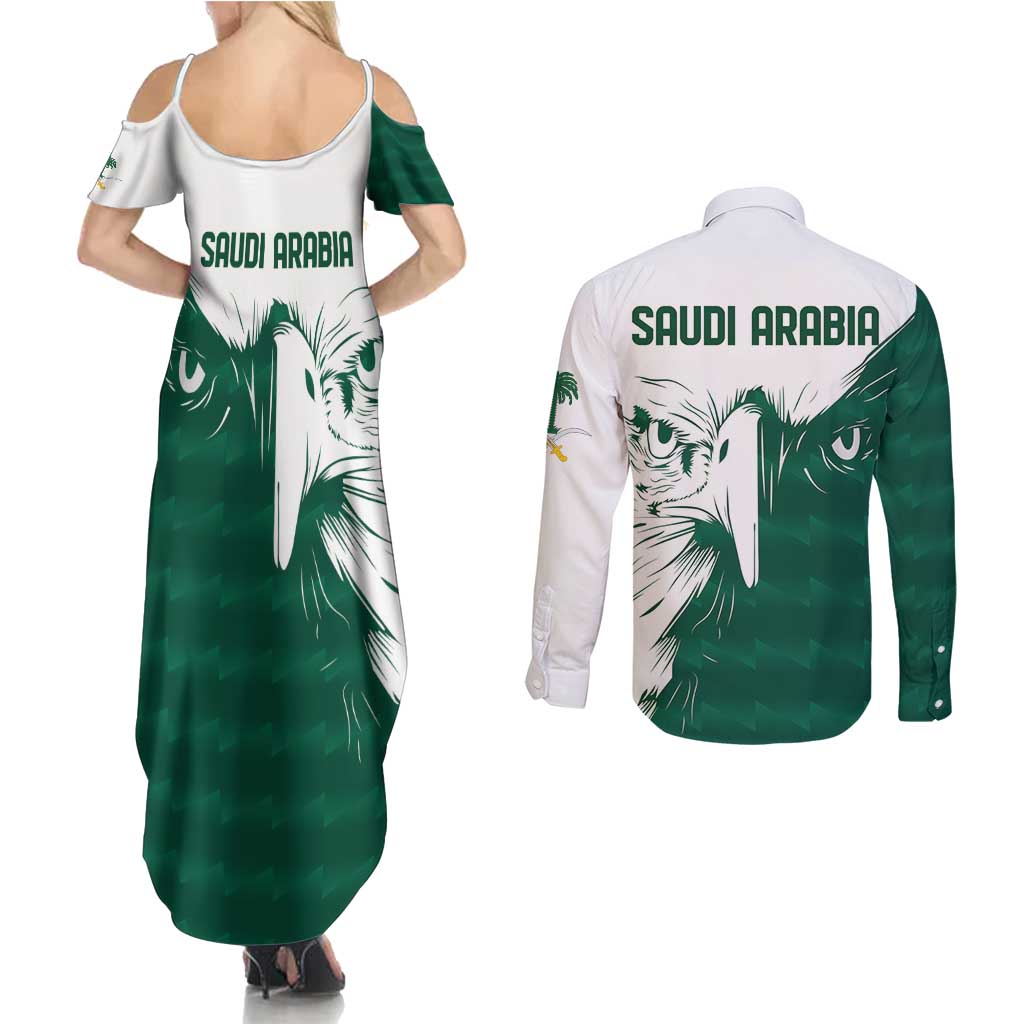 Saudi Arabia Falcon Couples Matching Summer Maxi Dress and Long Sleeve Button Shirt Simple Saudi Pattern LT9 - Wonder Print Shop