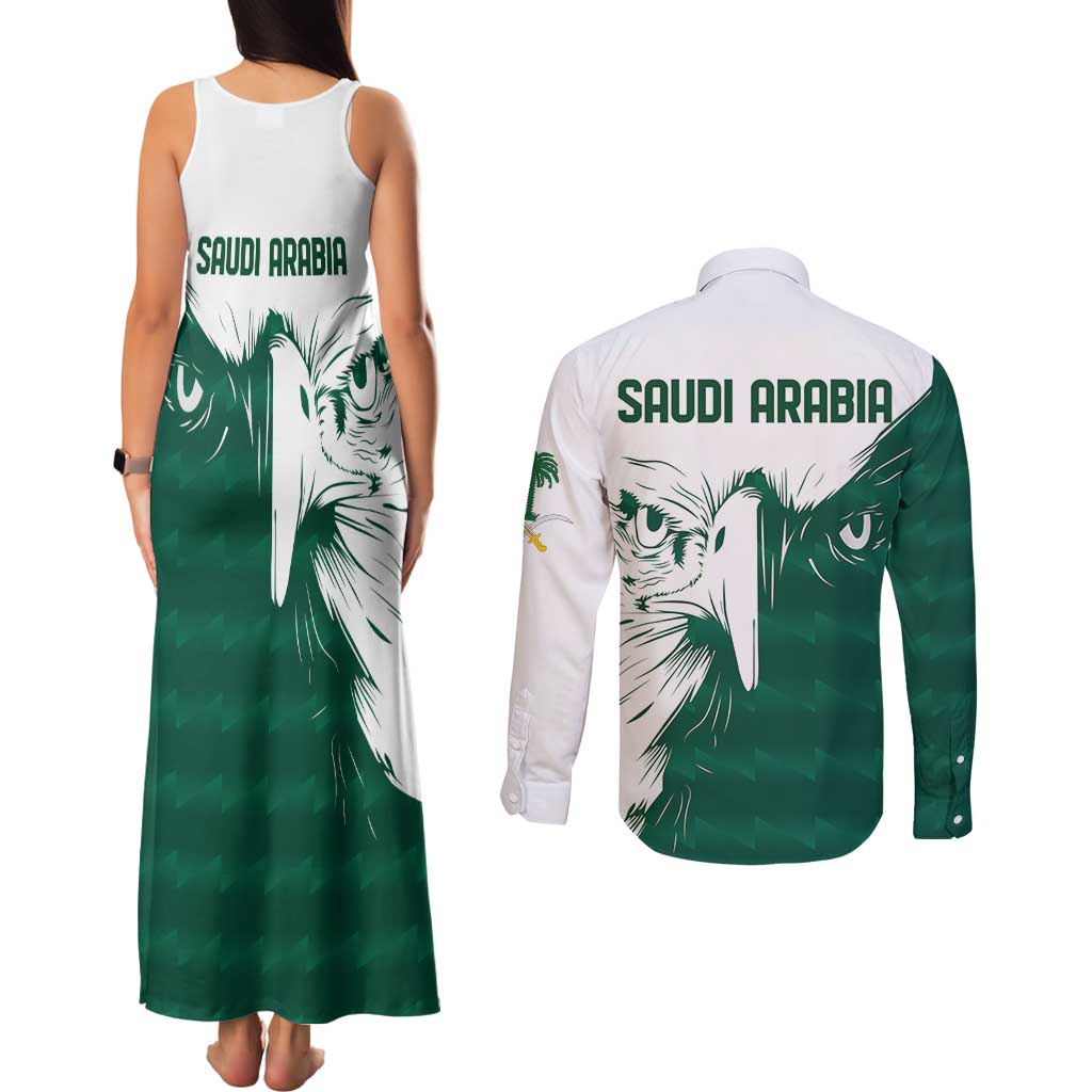 Saudi Arabia Falcon Couples Matching Tank Maxi Dress and Long Sleeve Button Shirt Simple Saudi Pattern LT9 - Wonder Print Shop
