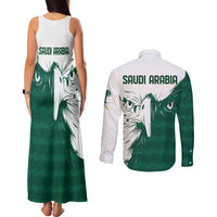 Saudi Arabia Falcon Couples Matching Tank Maxi Dress and Long Sleeve Button Shirt Simple Saudi Pattern LT9 - Wonder Print Shop